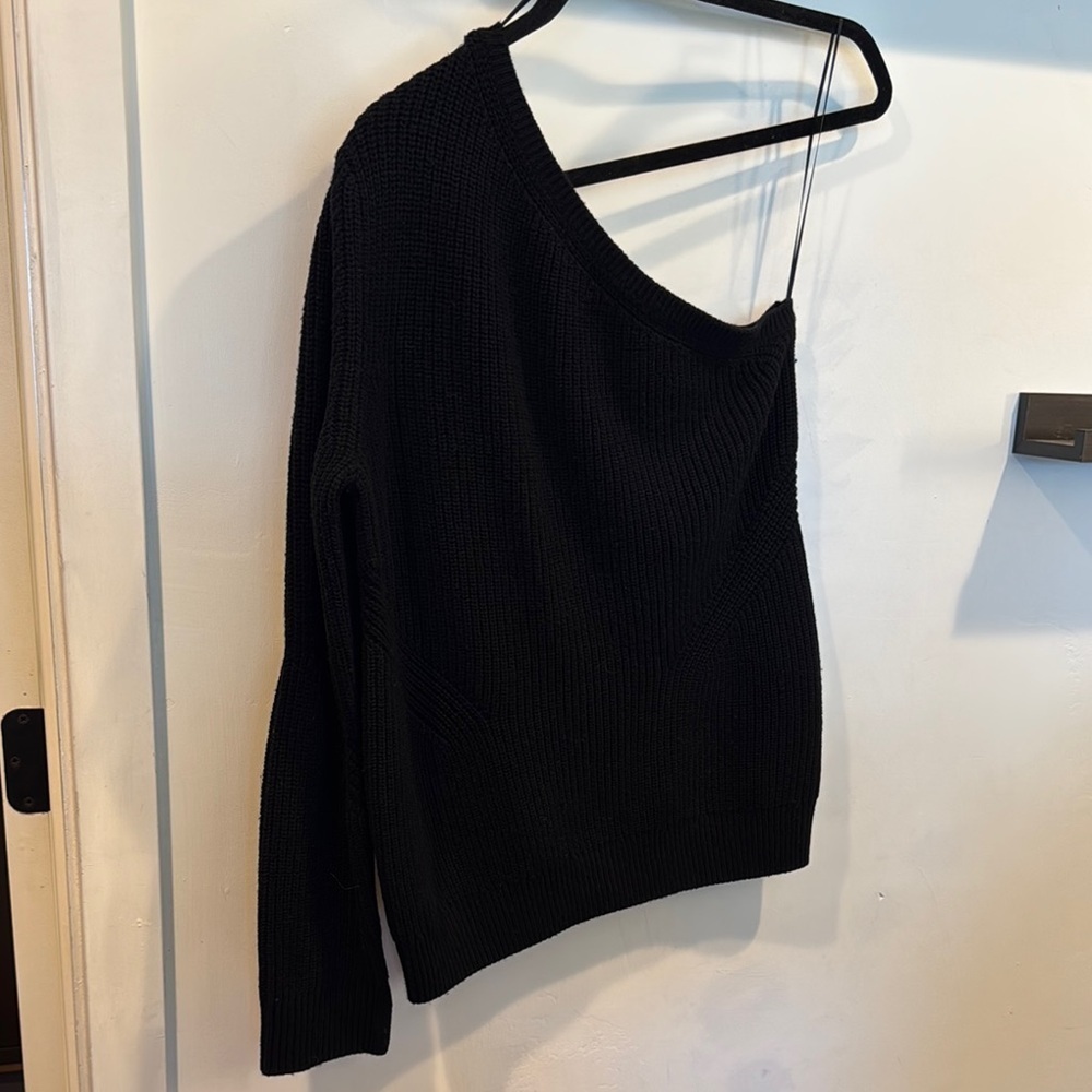 All Saints Black Wool and Cashmere Blend Off-the-Shoulder Sweater